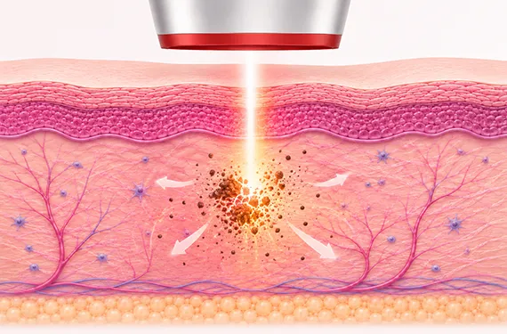 メラニンが微細な粒子に砕かれる